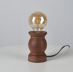Minimalist Wooden <b>Desk</b> Lamp E27 LED Bulb Brown Base Round Shade Small Size Bedroom Nightlight Decorative Table Lamp - Product Image 1