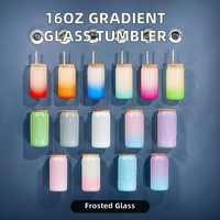 Gobelet en verre borosilicate dégradé givré de 16 oz, vierge pour sublimation, avec couvercle en bambou et paille – Vaisselle moderne et élégante pour la vente en gros