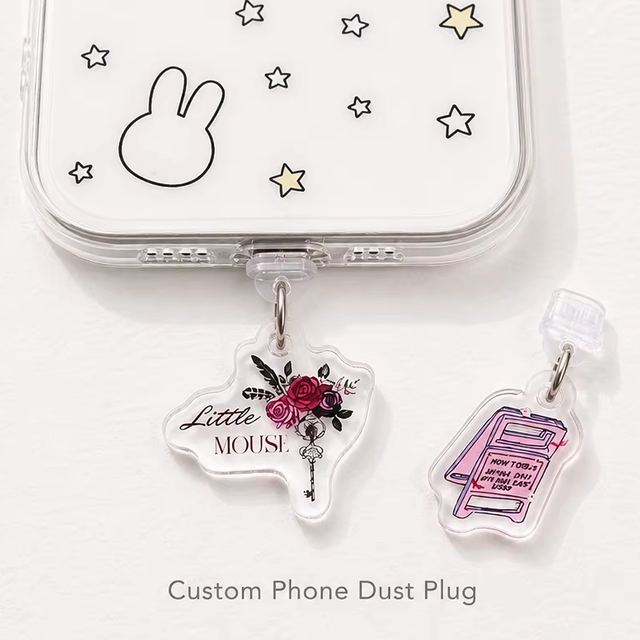 Custom Phone Dust Plug, Personalized Acrylic Charm, Kawaii iPhone Android Accessory, Port Protector, Aesthetic Gift for Friends