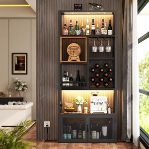 Mueble Bar Industrial Alto Directo de Fábrica con Luces LED y Enchufe, Estante Metálico para Vinos, Mueble Independiente para Almacenamiento de Licores - Product Image 2