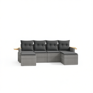 Ensemble de canapés de jardin en rotin moderne gris, mobilier d'extérieur 4 places, résistant aux intempéries, design contemporain - Product Image 1