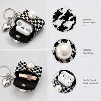 Mini sac de luxe pied-de-poule avec porte-clés, sangle en perles et breloque cœur, pendentif de sac, porte-monnaie, pochette pour écouteurs, cadeau pour femme, vente en gros, MOQ 15