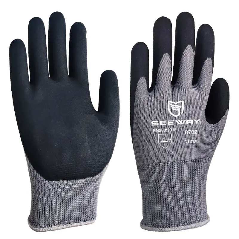 Seeway Spandex Nylon Tight Safety Gloves with Nitrile Coated