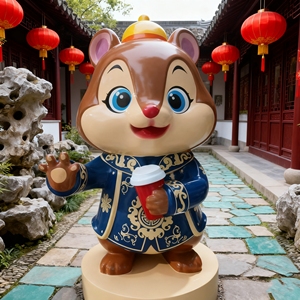 Nhựa cường độ cao sóc figurine sợi thủy tinh điêu khắc thân thiện với môi màu xanh trang phục giữ cup tình yêu âm nhạc nghệ thuật ngoài trời - Product Image 1