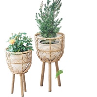 Huangtu-macetas y jardineras de ratán natural hechas a mano, con patas de madera, venta al por mayor