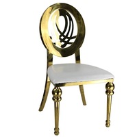 Chaises de Luxe à Dossier Rond en Acier Inoxydable Doré pour Événements, Décoration d'Hôtel, Fêtes, Banquets et Mariages, avec Table