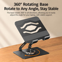 360 °   Support d'ordinateur portable rotatif et réglable, pliable, en alliage d'aluminium, avec double bras, support stable pour MacBook et tablette