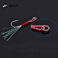10 # - 26 #   Hameçon de pêche à double pointe avec plume, pour jigging lent, avec assistance pour le sang, pour ligne de bateau, en fer, pour cheveux attachés