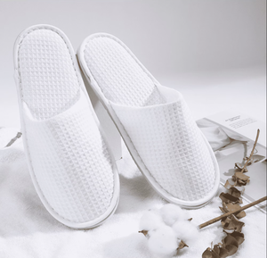 Fabrika sıcak satış beyaz terlik özel Logo nakış logosu kapalı Toe Waffle tek kullanımlık otel terliği - Product Image 3