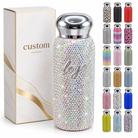 Luxuriöse 8oz 304 Edelstahl Doppelwandige Isolierte Vakuum-Edelstahlflasche mit Strass-Verzierung und Deckel für Auto und Reisen