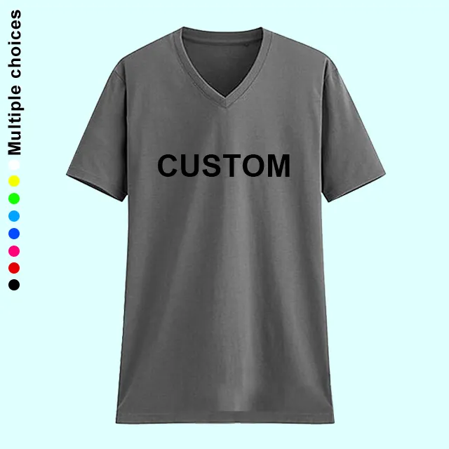 Camiseta con cuello en V con estampado personalizado para hombre y mujer, ropa blanca con foto o logotipo, DIY