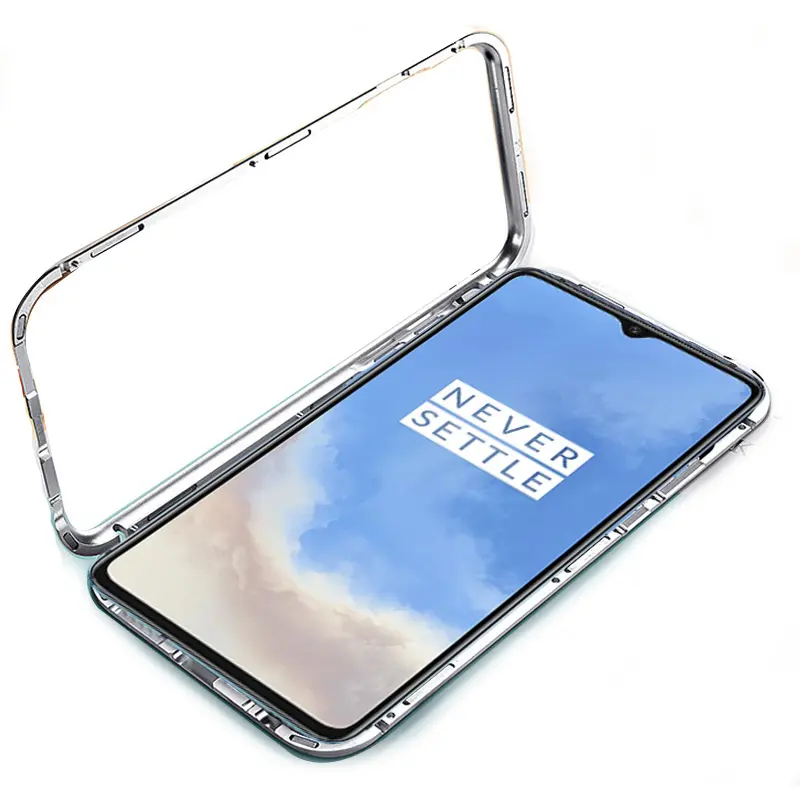 Metal frame Back glass flip cover drop Magnetic phone case For One plus 7T 1+7Tbumper case