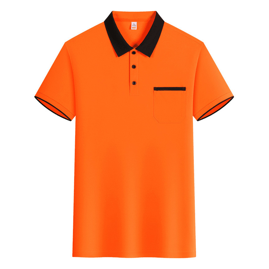 Orange shirt with black collar