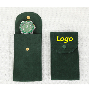 Custom Logo Watch Pouch Case Gift Velvet Envelop <b>Snap</b> Button Men Cardboard Insert Travel <b>Bracelet</b> Storage Bag and Organizer - Product Image 1