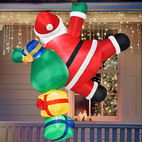Décoration de Noël gonflable extérieure Père Noël grimpant avec sac de cadeaux, en tissu Oxford imperméable, éclairage LED, pour jardin et pelouse