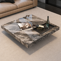 Table basse carrée moderne en marbre naturel, table centrale flottante de luxe en pierre noire et grise pour salon de villa
