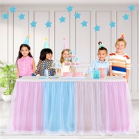 Jupe de table en tulle Luminaire pour célébrations, décoration de gâteau de mariage, fournitures de fête d'anniversaire, effet lumineux, couleur unie, modèle HTS04