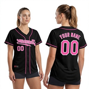 Camiseta de Softbol Sublimada Personalizada para Mujer, con Botones, Negra/Rosa, Uniformes de Equipo Rosa Personalizados con Nombre y Número - Product Image 1