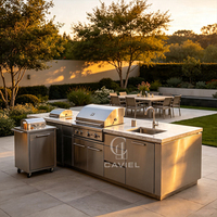 Meubles de cuisine d'extérieur étanches avec structure en acier inoxydable et plateau en quartz pour patio, jardin et terrasse de piscine