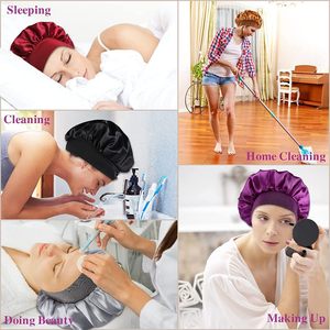 Fashion Wholesale Satin Silky Sleep <strong>Bonnet</strong> with Elastic Wide Band Double Layer Sleep Wraps Hair Cap <strong>Bonnet</strong> With Custom Logo - Product Image 5