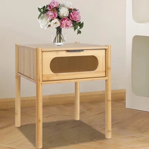 Venta al por mayor de madera de bambú 1 cajón mesita de noche dormitorio almacenamiento cajón mesita de noche - Product Image 5
