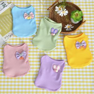 Chaleco para mascotas para gatos y perros, diseño de verano con patrón de gofres, color macaron, diseño lindo con lazo y decoración de conejito. - Product Image 2