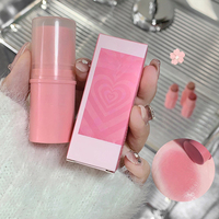 Vente en gros de crème blush en stick rose en forme de cœur, label privé, fini mat velours, pigmenté, teinte pour les lèvres et les joues, maquillage multi-usages, en vrac