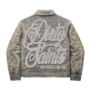 Fabricant de vestes personnalise la veste en denim vintage d'hiver avec strass brodés, veste de travail surdimensionnée Y2K pour hommes - Product Image 2