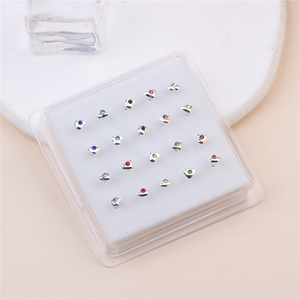20 Pezzi <span class=keywords><strong>Piercing</strong></span> al <span class=keywords><strong>Naso</strong></span> con Cuore, Colori Misti, Strass, Estremità a Sfera, <span class=keywords><strong>Piercing</strong></span> in <span class=keywords><strong>Argento</strong></span> per <span class=keywords><strong>Naso</strong></span> e Narice, Gioielli in Confezione, Vendita all'Ingrosso - Product Image 2