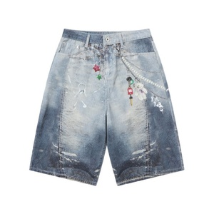 Viviblook Z610PT08 pantalon court en denim imprimé décontracté été décontracté droit ample grande taille Shorts - Product Image 5