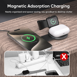 Estación de carga inalámbrica plegable Qi2 3 en 1 de 15W para teléfono, reloj y auriculares, cargador de escritorio con cuerpo de aluminio. - Product Image 5