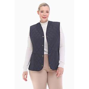Gilet matelassé à carreaux bleu marine pour femme, 75 cm, tailles 42-60, résistant à l'eau, vêtement d'extérieur, vente en gros, mode modeste, usage quotidien - Product Image 4