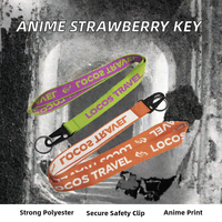Penyangga Ponsel Kreatif Multiwarna Tahan Lama Motif Stroberi Anime Cetak Kustom Tali Gantungan Kunci Poliester Tali Gantungan Guru Pengait ID