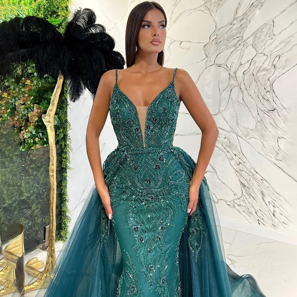 Green Sleeveless V-Neck Mermaid Evening Dresses - Serene Hill LA71363