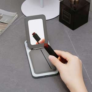 OEM Custom PU Leather MagSafe Magnetic Phone <b>Wallet</b> Stand Credit Card <b>Holder</b> with Makeup Mirror Printing Embossing Logo - Product Image 4