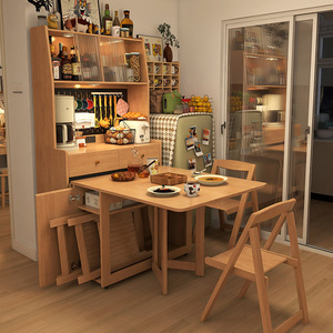 Ensemble table et chaises pliantes et extensibles en bois massif, 4 pièces, gain de place pour petites maisons et appartements - Product Image 3