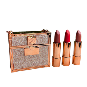 MLM 3 Colors Matte Shimmer Satin Vegan Cruelty Free Lipstick <b>Set</b> Luxury Gold Chain Bag Waterproof Moisturizing Long Lasting - Product Image 1