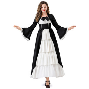 Robe de costume Renaissance pour femme, multicolore, à manches longues, jupe à volants, robe de fantaisie pour fête d'Halloween - Product Image 4