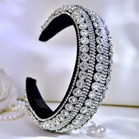 Serre-têtes de luxe en gros pour femmes, serre-têtes baroques en strass et éponge, accessoires de mode pour cheveux en cristal pour soirées dansantes