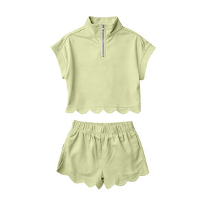 GSSO3374 Tenues d'été personnalisées pour petite fille, imprimé uni orange, vente en gros de vêtements pour enfants, pyjama à manches courtes pour fille, ensemble de vêtements pour enfant - Product Image 2