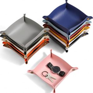 Modern PU Leather Serving <b>Tray</b> Key Holder Desktop Organizer Foldable Catchall Organizer for Key Coins Glasses Watch - Product Image 1