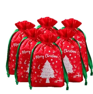 Нетканые рождественские подарочные пакеты на шнурке, популярные на заказ с мультяшным принтом, оптовая продажа с фабрики по переработке