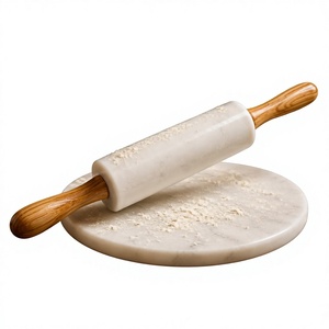 Round Stone Pastry Board and Marble <b>Rolling</b> <b>Pin</b> with <b>Wooden</b> Handles Eco-Friendly 4mm/5mm/10mm Thickness for Baking - Product Image 2