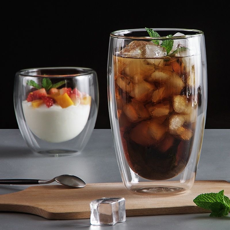 MODERN UNIQUE GLASSWARE DESIGN Double Wall Glass Coffee Mug with handle