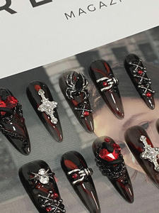 Ongles portables en résine faits à la main, style gothique sombre de luxe, haut de gamme, rouge foncé automne-hiver, manucure éclaircissante, couvrance totale, pur - Product Image 2