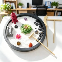 Mini-jardin zen japonais en gros, kit de jardin zen miniature rond avec roches et sable pour bureau ou maison, cadeau de bureau
