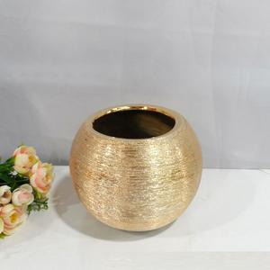 लक्जरी नॉर्डिक विंटेज सजावट गेंद के आकार दौर बड़ा सोने सिरेमिक टेबलटॉप फूल फूलदान - Product Image 2