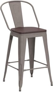 Ghế <span class=keywords><strong>bar</strong></span> hiện đại thiết lập 24 inch Chiều cao truy cập với chỗ ngồi lớn hơn và cao trở lại trang trại trắng kem nhà bếp ăn Phân - Product Image 3