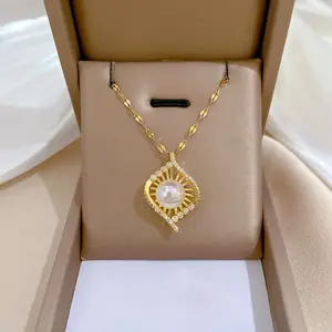 Wholesale Cheap Stainless Steel moissanite diamond necklace titanium chain pour femme
