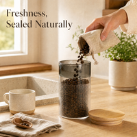 Pot de rangement en verre à double tonalité avec nervures verticales et couvercle en bois, récipient décoratif en verre pour le stockage alimentaire en cuisine, ambre et fumé